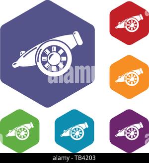 Artillery cannon icons vector hexahedron Stock Vector