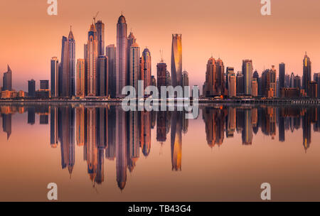 Dubai Marina bay view from Palm Jumeirah, UAE Stock Photo