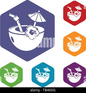 Coconut cocktail icons vector hexahedron Stock Vector