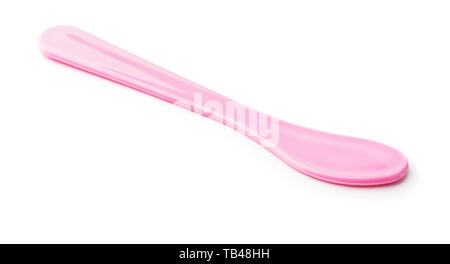 Pink plastic cosmetic spatula isolated on white Stock Photo