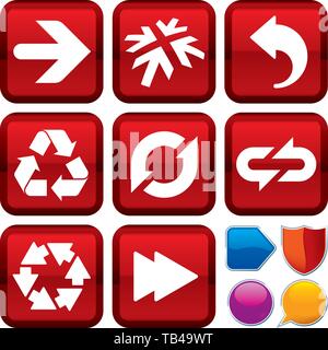 Vector illustration. Set of arrow icons on square buttons. Geometric style. Stock Vector