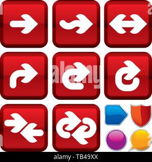 Vector illustration. Set of arrow icons on square buttons. Geometric style. Stock Vector
