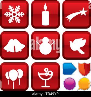 Vector illustration. Set of Christmas icons on square buttons. Geometric style. Stock Vector