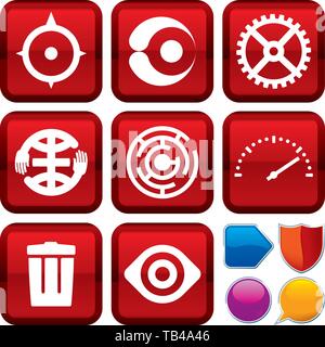 Vector illustration. Set of concept icons on square buttons. Geometric style. Stock Vector