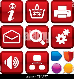 Vector illustration. Set of internet icons on square buttons. Geometric style. Stock Vector