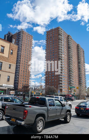 NYC housing projects on 145th Street and Malcolm X Boulevard in Harlem Stock Photo