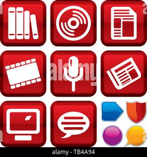 Vector illustration. Set of media icons on square buttons. Geometric style. Stock Vector