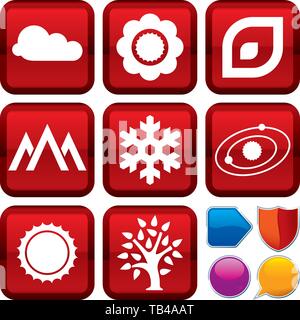 Vector illustration. Set of nature icons on square buttons. Geometric style. Stock Vector