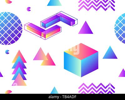 Memphis seamless pattern. Geometric elements memphis in the style of 80's. Background for promotional materials, postcards, banner and wrapping paper. Stock Vector