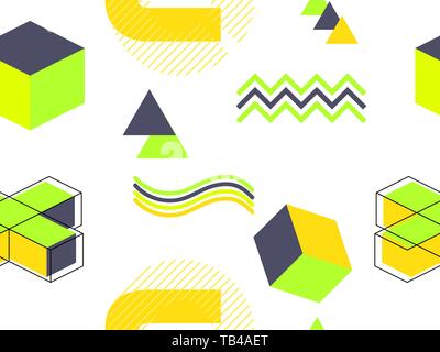 Memphis seamless pattern. Geometric elements memphis in the style of 80's. Background for promotional materials, postcards, banner and wrapping paper. Stock Vector
