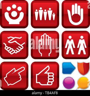 Vector illustration. Set of people icons on square buttons. Geometric style. Stock Vector