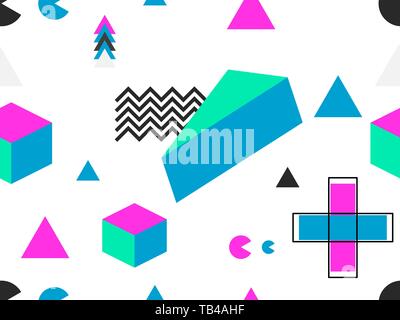 Memphis seamless pattern. Geometric elements memphis in the style of 80's. Background for promotional materials, postcards, banner and wrapping paper. Stock Vector
