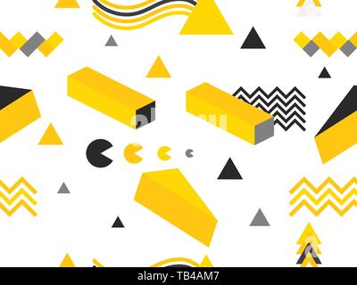 Memphis seamless pattern. Geometric elements memphis in the style of 80's. Background for promotional materials, postcards, banner and wrapping paper. Stock Vector