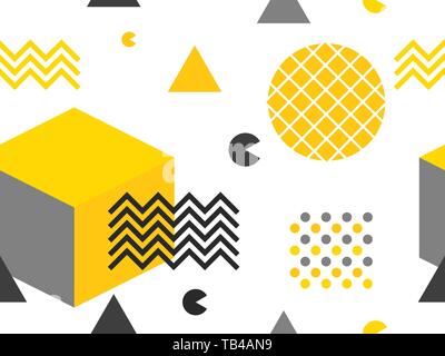 Memphis seamless pattern. Geometric elements memphis in the style of 80's. Background for promotional materials, postcards, banner and wrapping paper. Stock Vector