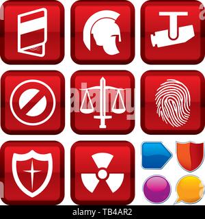 Vector illustration. Set of security icons on square buttons. Geometric style. Stock Vector