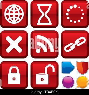 Vector illustration. Set of website icons on square buttons. Geometric style. Stock Vector