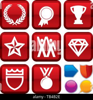 Vector illustration. Set of win icons on square buttons. Geometric style. Stock Vector