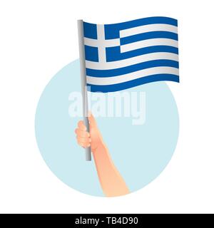 Greece flag in hand. Patriotic background. National flag of Greece  illustration Stock Photo