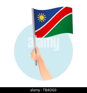 Namibia flag in hand. Patriotic background. National flag of Namibia  illustration Stock Photo