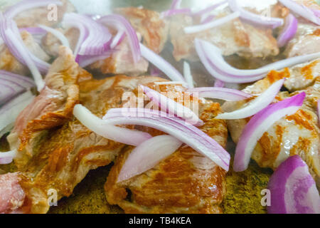 grilled pork fillet with onion Stock Photo