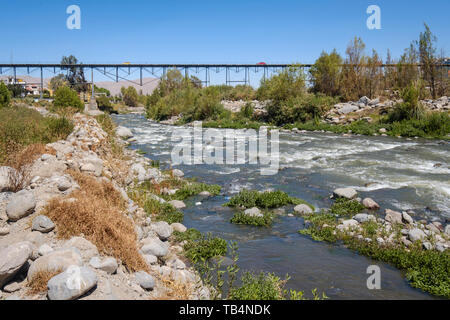 Puente de Fierro or Iron Bridge is a Gustave Eiffel designed bridge over the Chili River in Arequipa, Peru Stock Photo