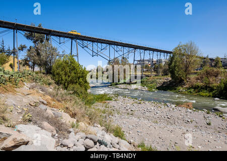 Puente de Fierro or Iron Bridge is a Gustave Eiffel designed bridge over the Chili River in Arequipa, Peru Stock Photo