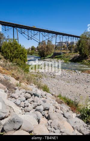 Puente de Fierro or Iron Bridge is a Gustave Eiffel designed bridge over the Chili River in Arequipa, Peru Stock Photo