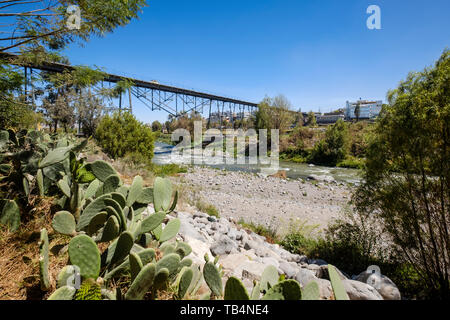 Puente de Fierro or Iron Bridge is a Gustave Eiffel designed bridge over the Chili River in Arequipa, Peru Stock Photo