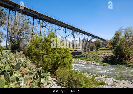 Puente de Fierro or Iron Bridge is a Gustave Eiffel designed bridge over the Chili River in Arequipa, Peru Stock Photo