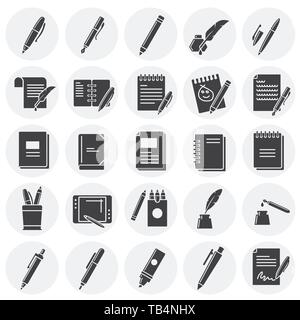 Writing related icons set on background for graphic and web design. Simple illustration. Internet concept symbol for website button or mobile app. Stock Vector