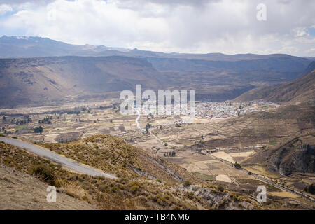 General view of Cabanaconde town in Colca Canyon, Cabanaconde District, Peru Stock Photo