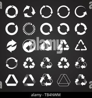 Recycling icons set on black background for graphic and web design. Simple vector sign. Internet concept symbol for website button or mobile app. Stock Vector