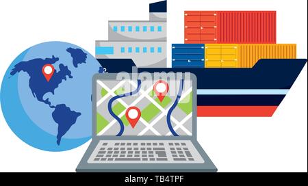 delivery tracking service shipping business logistic cartoon vector illustration graphic design Stock Vector