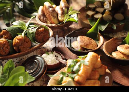 Traditional Indonesian Savoury Snacks and Cakes Stock Photo