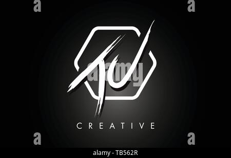 White JC Brush Letter Logo Design with Black Circle. Creative Brushed ...