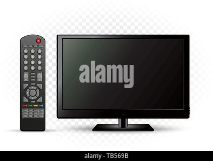 black TV with remote control Stock Vector