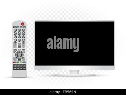 white TV with remote control Stock Vector