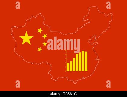 Vector Illustration of China Classic Map with the Flag Colors and Symbols in the Background. Economic Performance Concept. Stock Vector