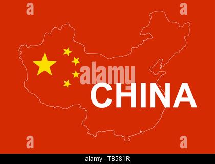 Vector Illustration of China Classic Map with the Flag Colors and Symbols in the Background. Stock Vector