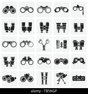 Binocular icons set on sqaures background for graphic and web design. Simple vector sign. Internet concept symbol for website button or mobile app. Stock Vector