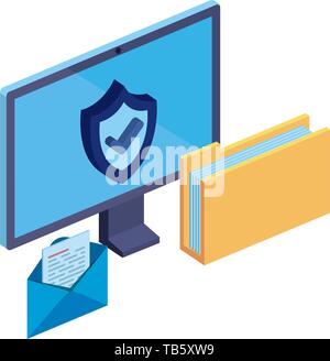 computer monitor with folder and envelope Stock Vector