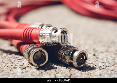 BNC Connectors Coaxial Red Cables Closeup Stock Photo