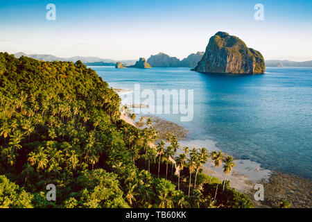 Aerial view Las Cabanas beach in El Nido, Palawan, Philippines Stock Photo