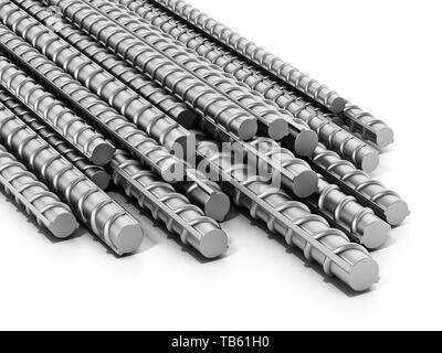 Iron construction bars isolated on white background. 3D illustration. Stock Photo