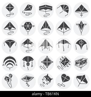 Kites icons set on circles background for graphic and web design. Simple vector sign. Internet concept symbol for website button or mobile app. Stock Vector