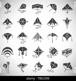 Kites icons set on white background for graphic and web design. Simple vector sign. Internet concept symbol for website button or mobile app. Stock Vector