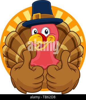 Turkey Pilgrim Hat Thanksgiving Cartoon Character Stock Vector