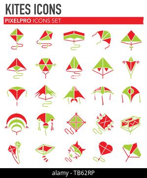 Kites icons set on white background for graphic and web design. Simple vector sign. Internet concept symbol for website button or mobile app. Stock Vector