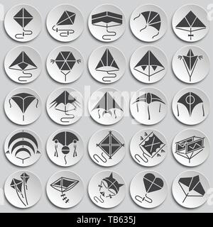 Kites icons set on plates background for graphic and web design. Simple vector sign. Internet concept symbol for website button or mobile app. Stock Vector