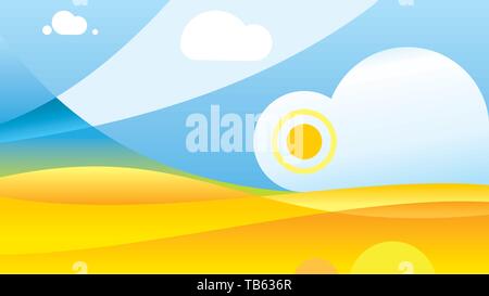 Vector illustration. Background of geometric landscape with fields and mountain. Stock Vector